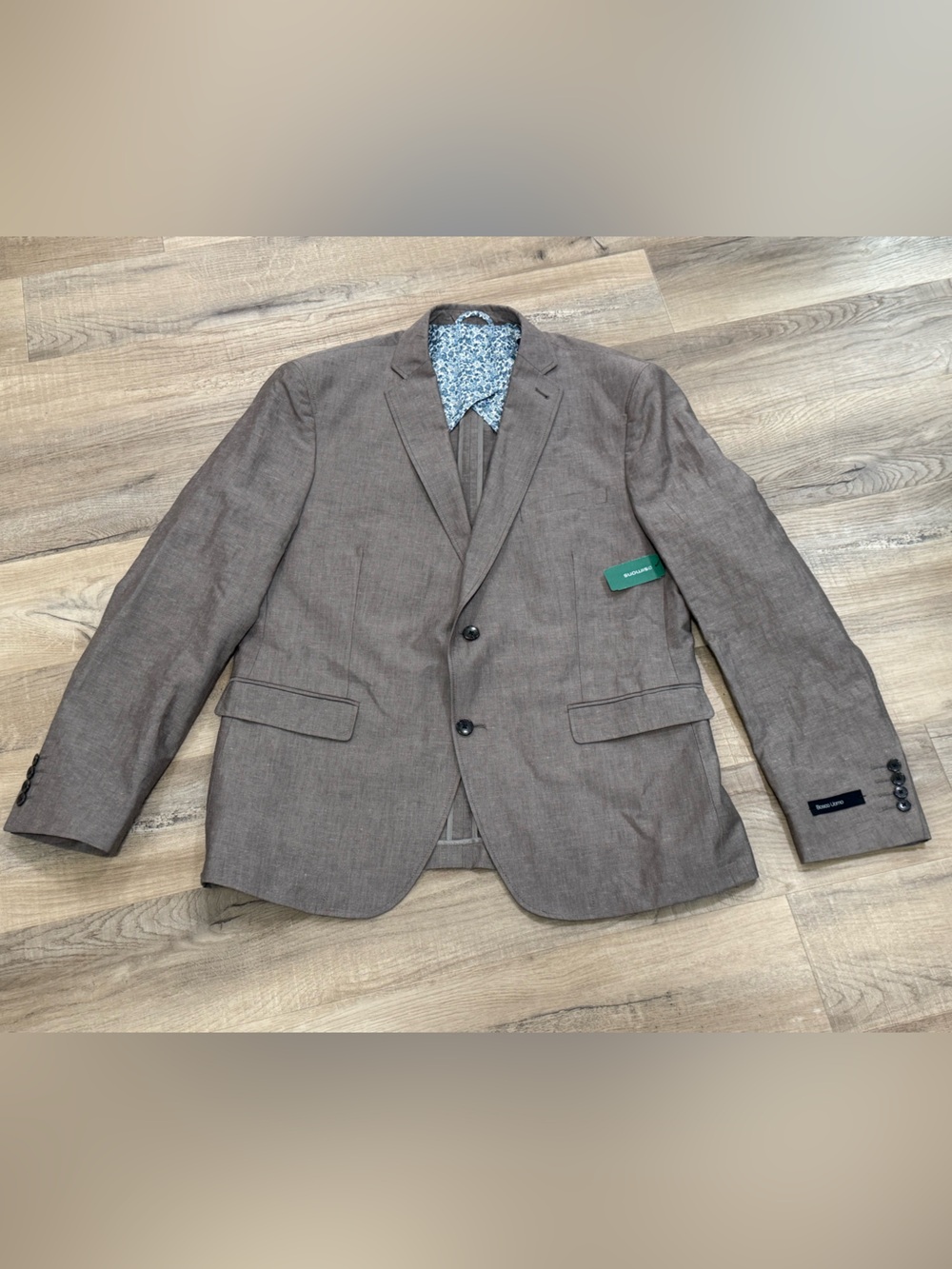 Simons Bosco Uomo Taupe Two-Button Linen Sport Coat *small hole read description